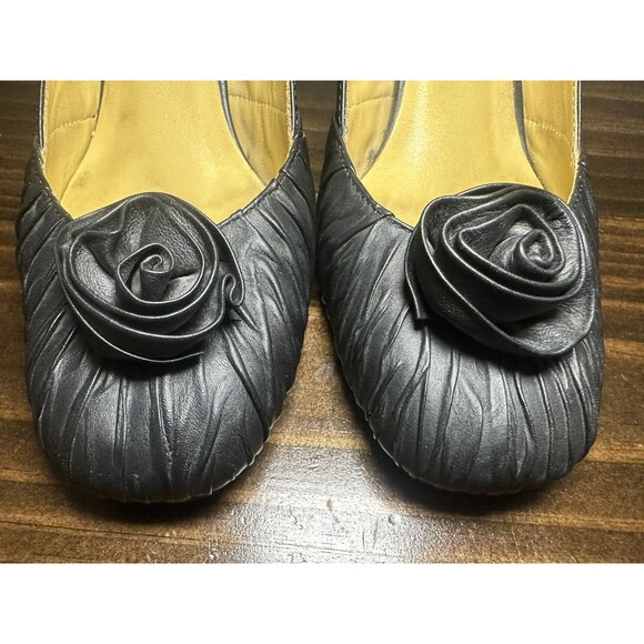 Strawberry Field Whimsygoth Black Heels Pumps Leather Flower Retro‎ 23.5 SZ US 7 - Picture 7 of 12